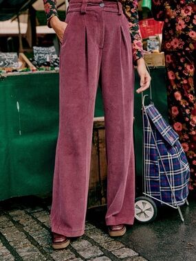 Sezane Wide-Leg Corduroy Pants in Dusty Plum